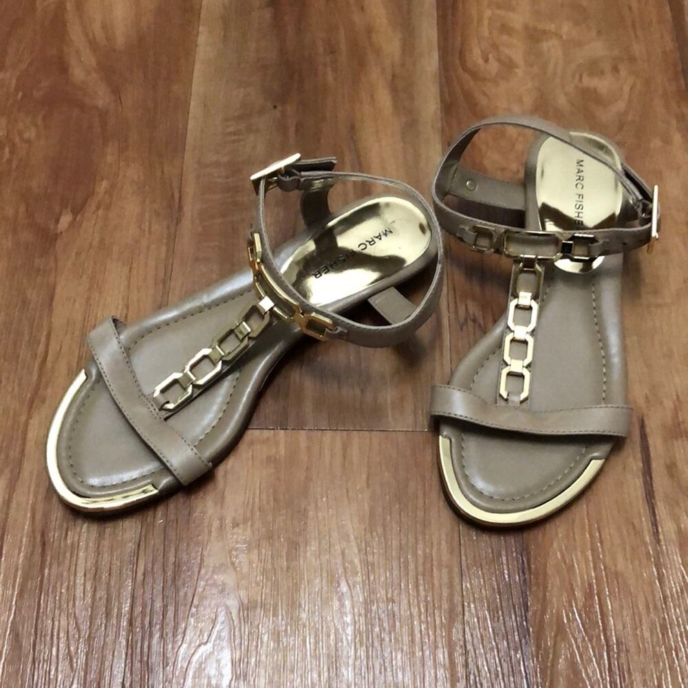 Marc Fisher Taupe Mikaela Leather Sandals Size 7